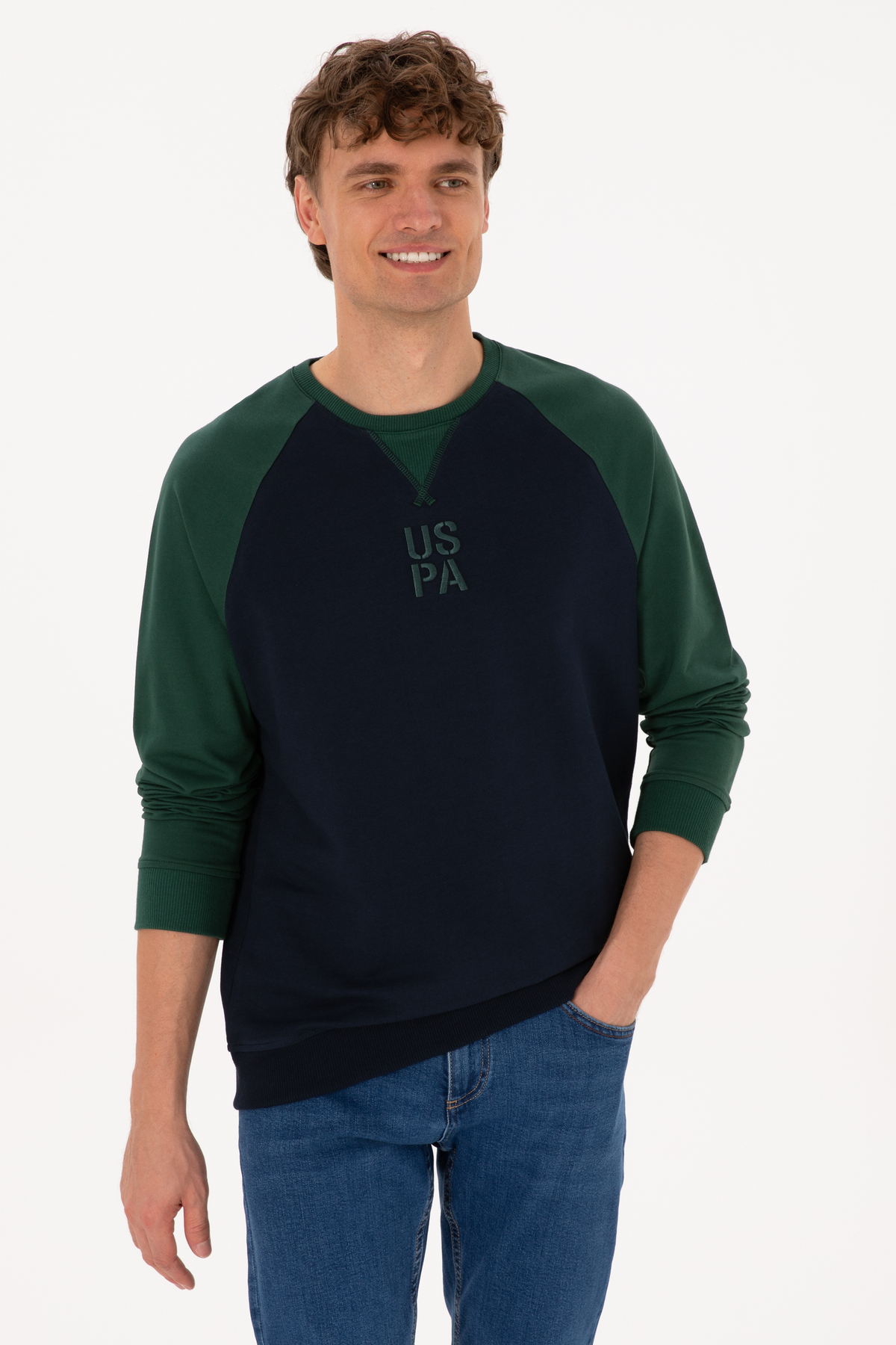 Erkek Bisiklet Yaka Regular Fit Koyu Yeşil İnce Sweatshirt 50315420-VR079 — سبز — تصویر 3 از 7