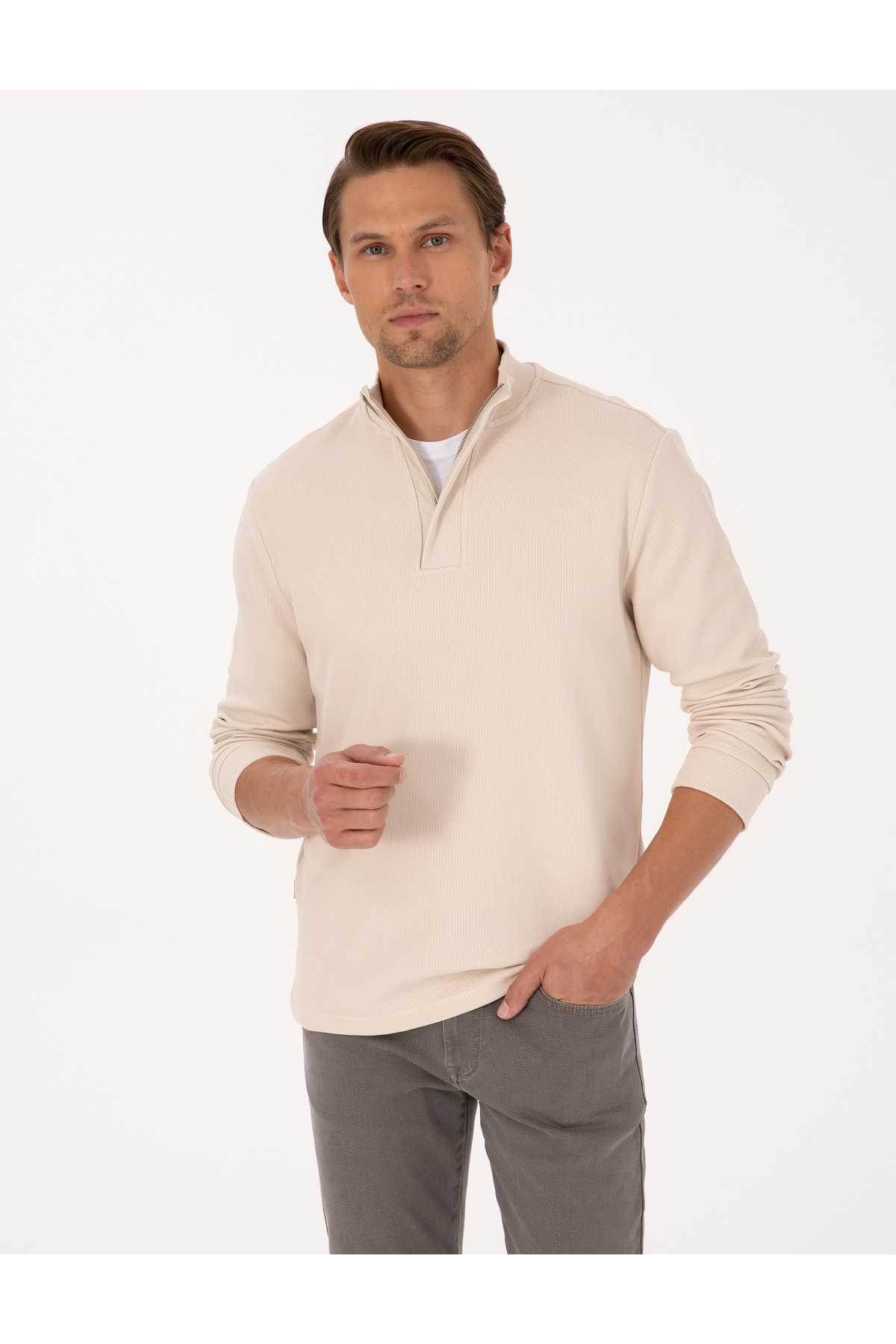 سویشرت مردانه طرح Stone مدل Regular Fit 50309343-VR049 پیر کاردین سویشرت Pierre Cardin