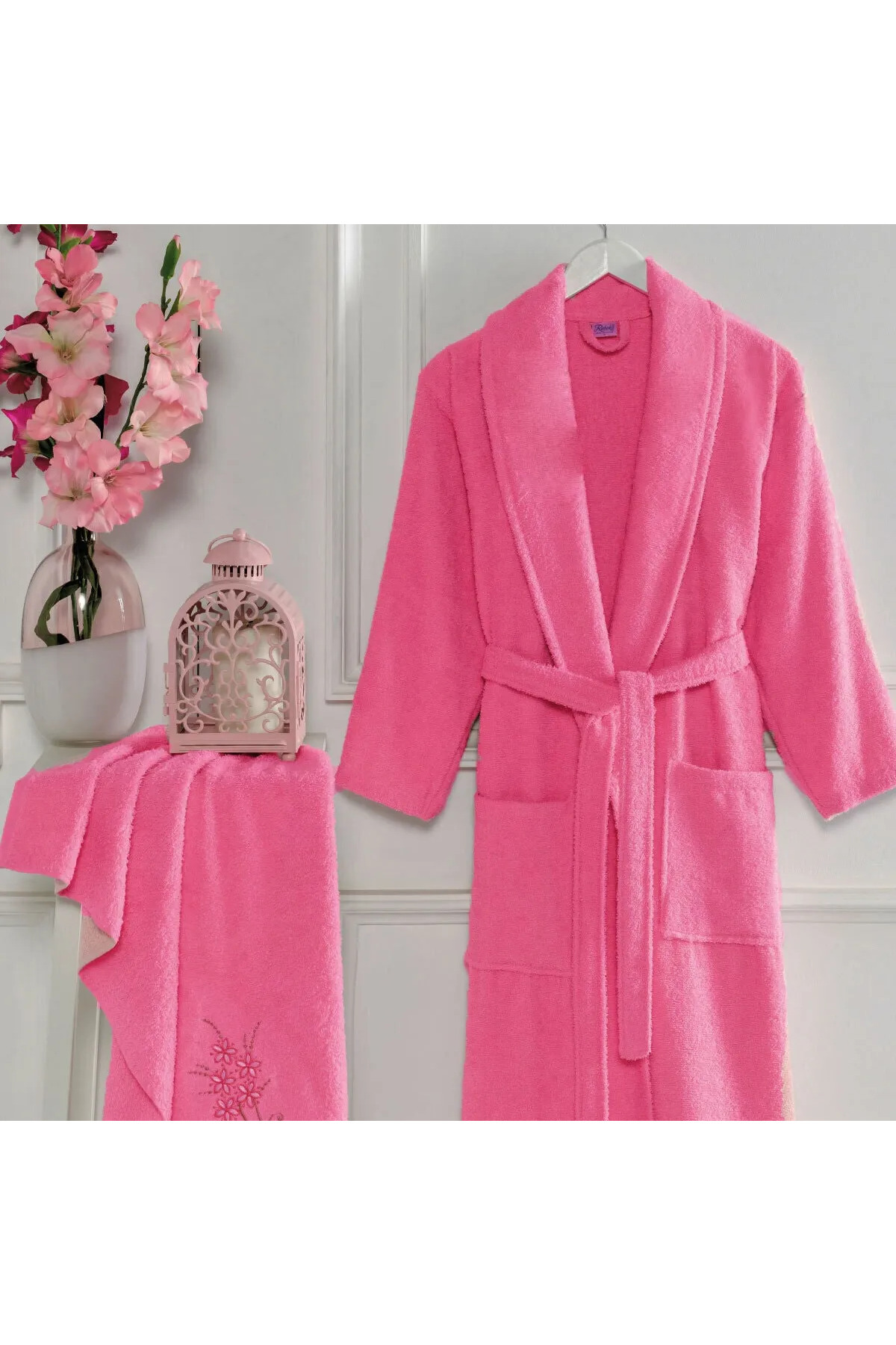 Towel Bathrobe Set Fuchsia L-XL