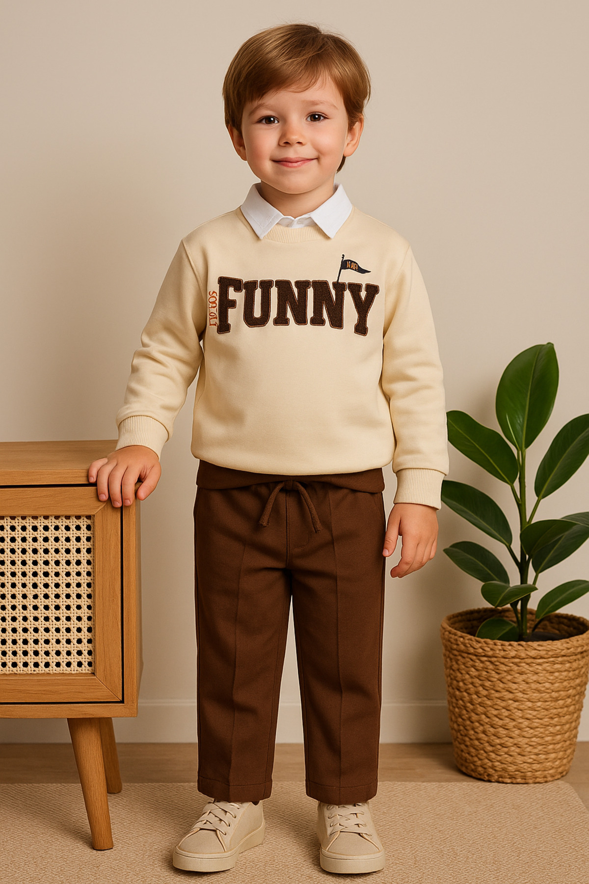 Baby Boy & Kids Funny Embroidered Sweatshirt Shirt Pants Sports 3pcs Set