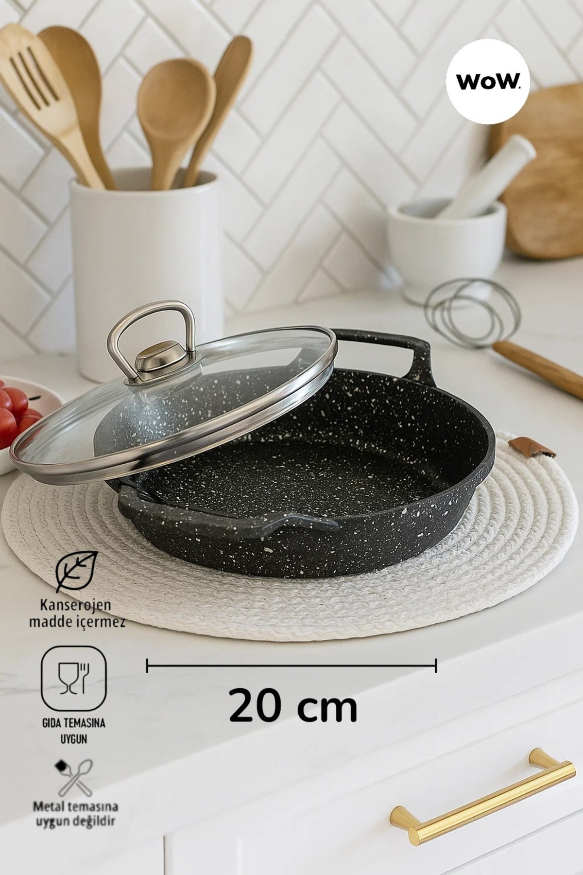 WOW Döküm Granit 20CM Kapaklı Sahan Tava