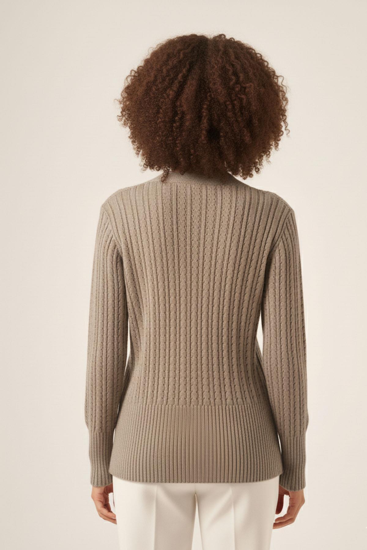 FTZ WOMEN  Kadın Saç Örgü Hırka Vizon 25237 - Görsel 2