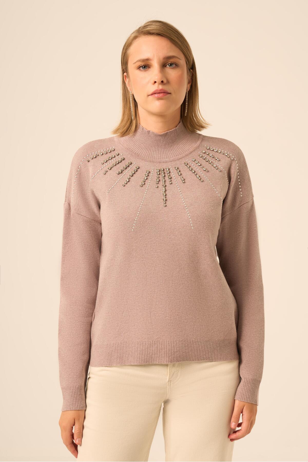 FTZ WOMEN  Kadın İşleme Detay Kazak Vizon 25194 - Görsel 5