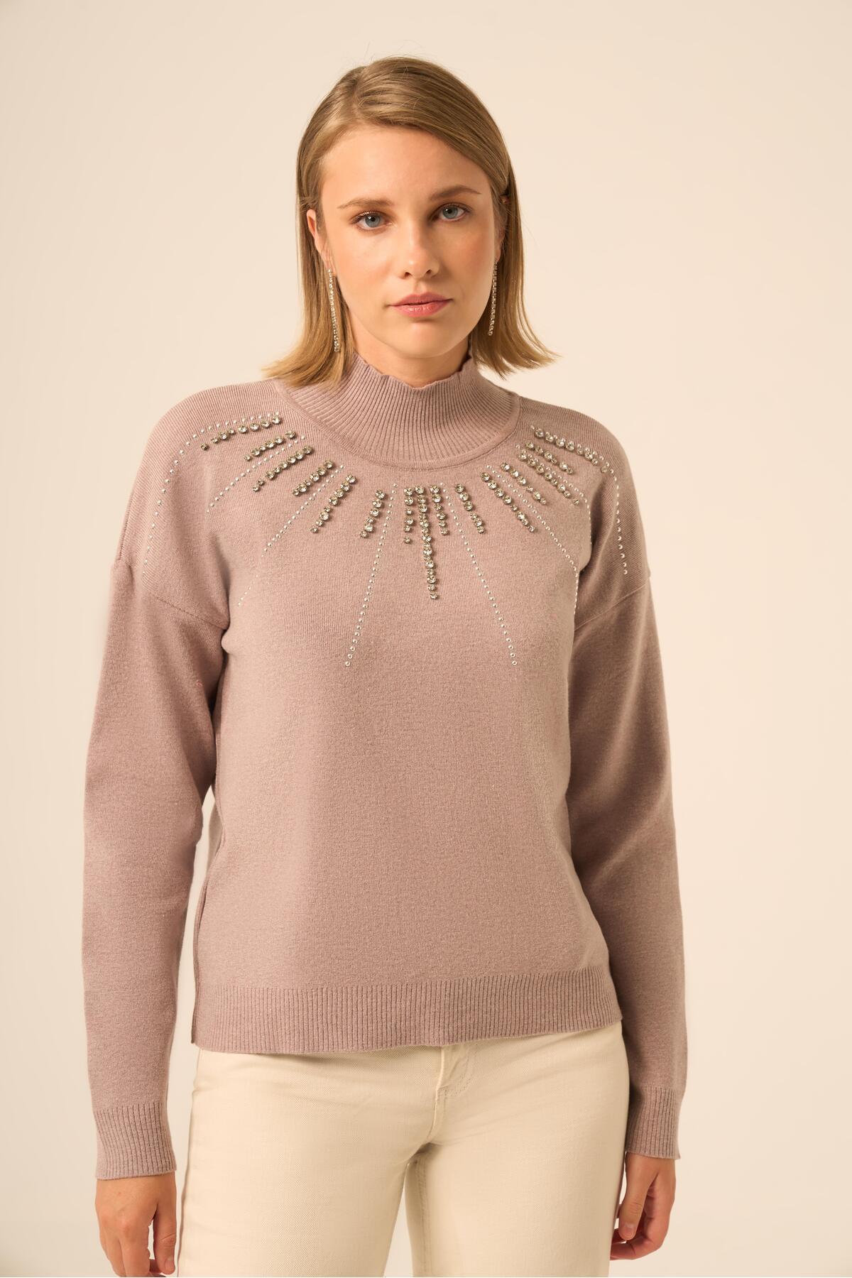 FTZ WOMEN  Kadın İşleme Detay Kazak Vizon 25194 - Görsel 4