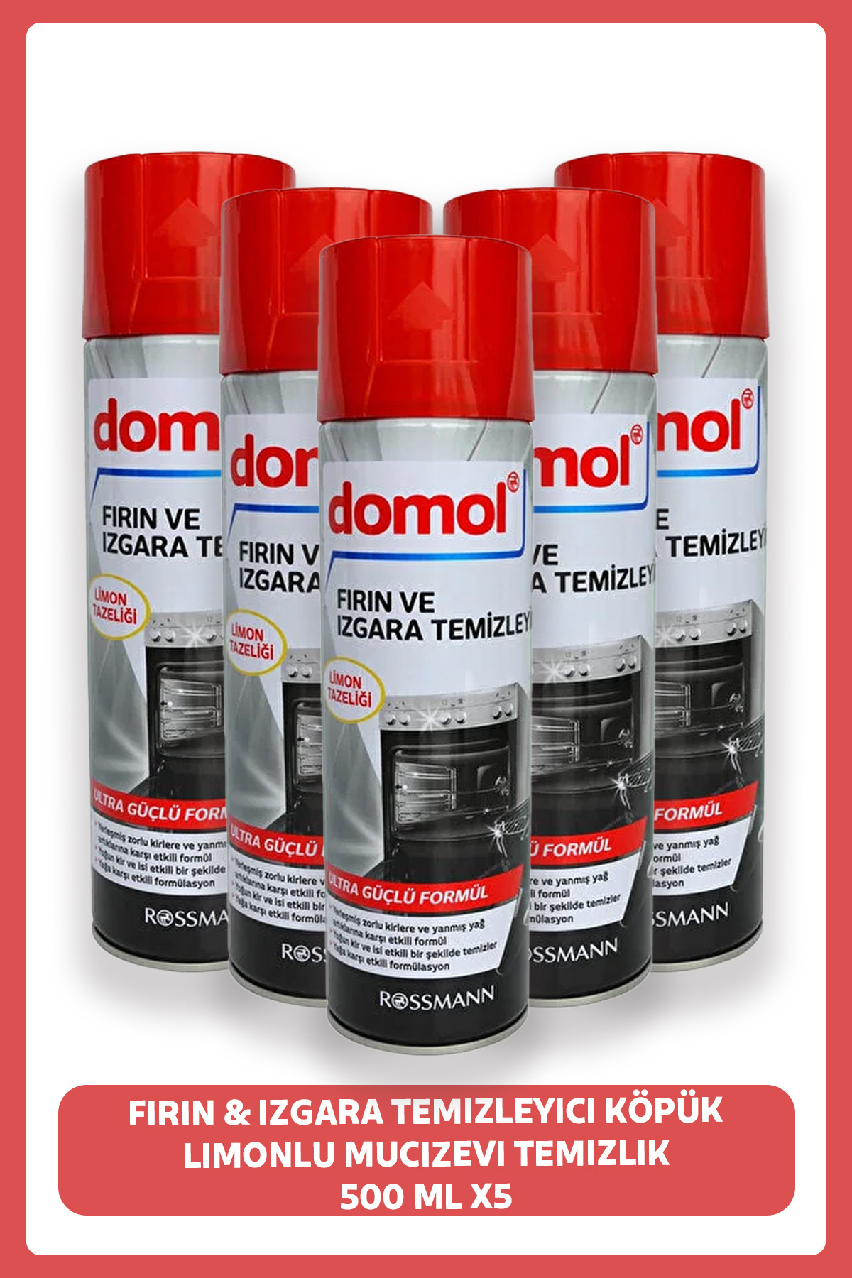 DOMOL Fırın & Izgara Temizleyici Köpük Limonlu Mucizevi Temizlik 500 ml (5 Adet)