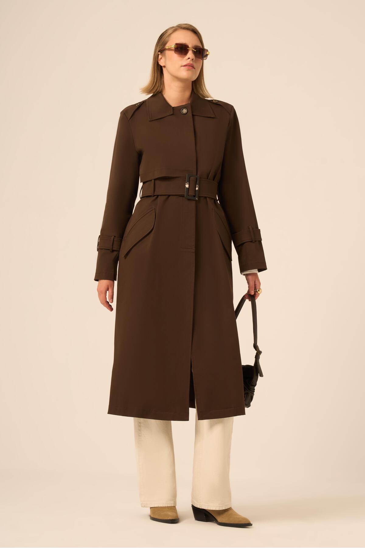 FTZ WOMEN  Kadın Trenç Kaban Acı Kahve 31211