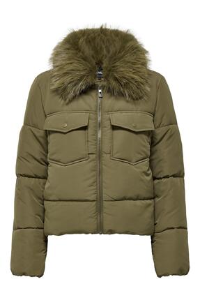 ONLY ONLMAGGI Fur Puffer Kadın Şişme Mont – Kürklü Kapüşonlu, Fermuarlı, Kışl...