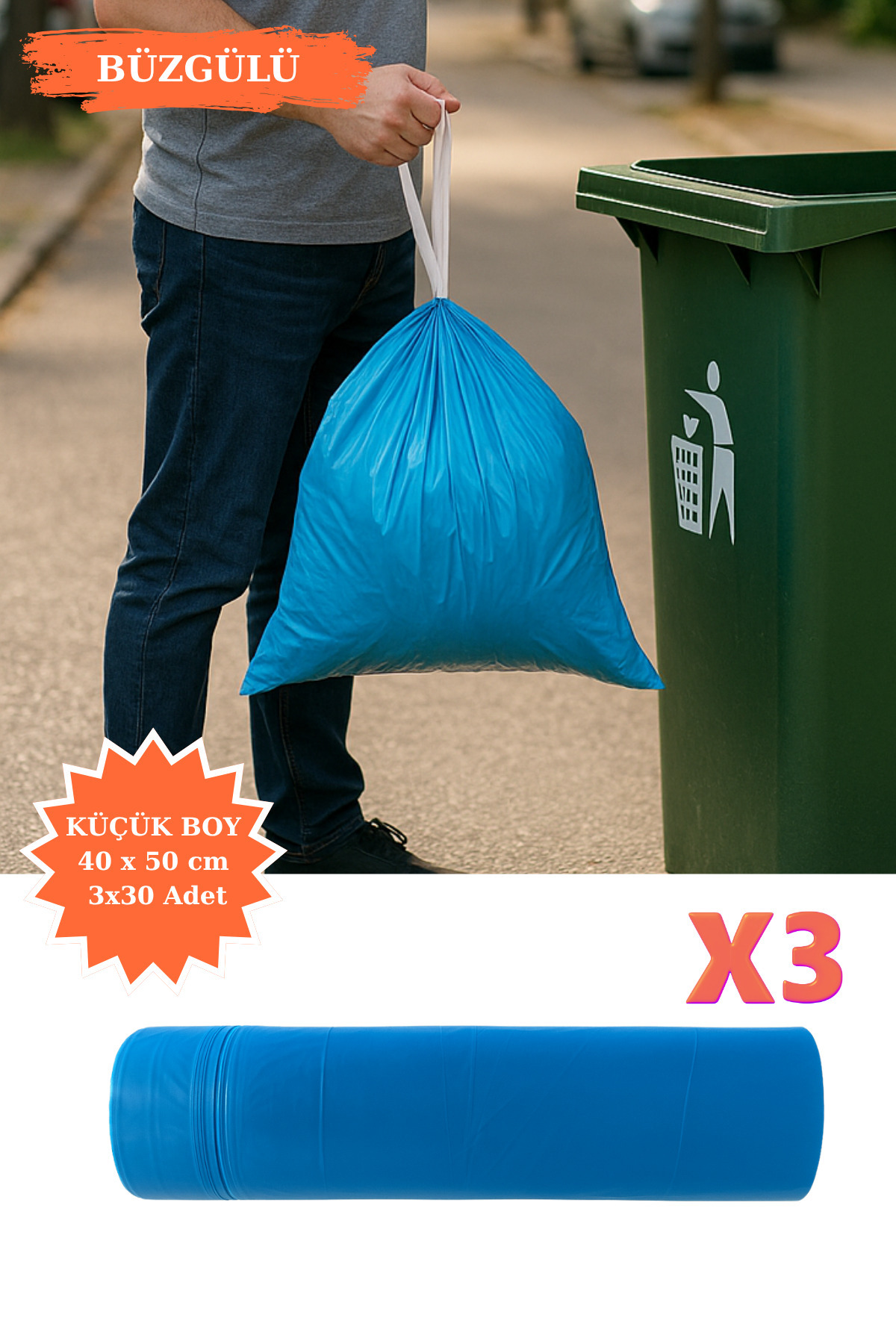 Poshetto Premium Büzgülü Küçük Boy Çöp Poşeti 40x50 cm 3x30 Adet Ev Mutfak İş Ofis Avantajlı Ekonomik Paket