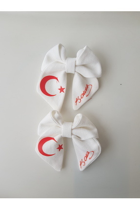 morjivert AY YILDIZ VE ATATÜRK İMZALI BEYAZ ÇİFTLİ FİYONK TOKA