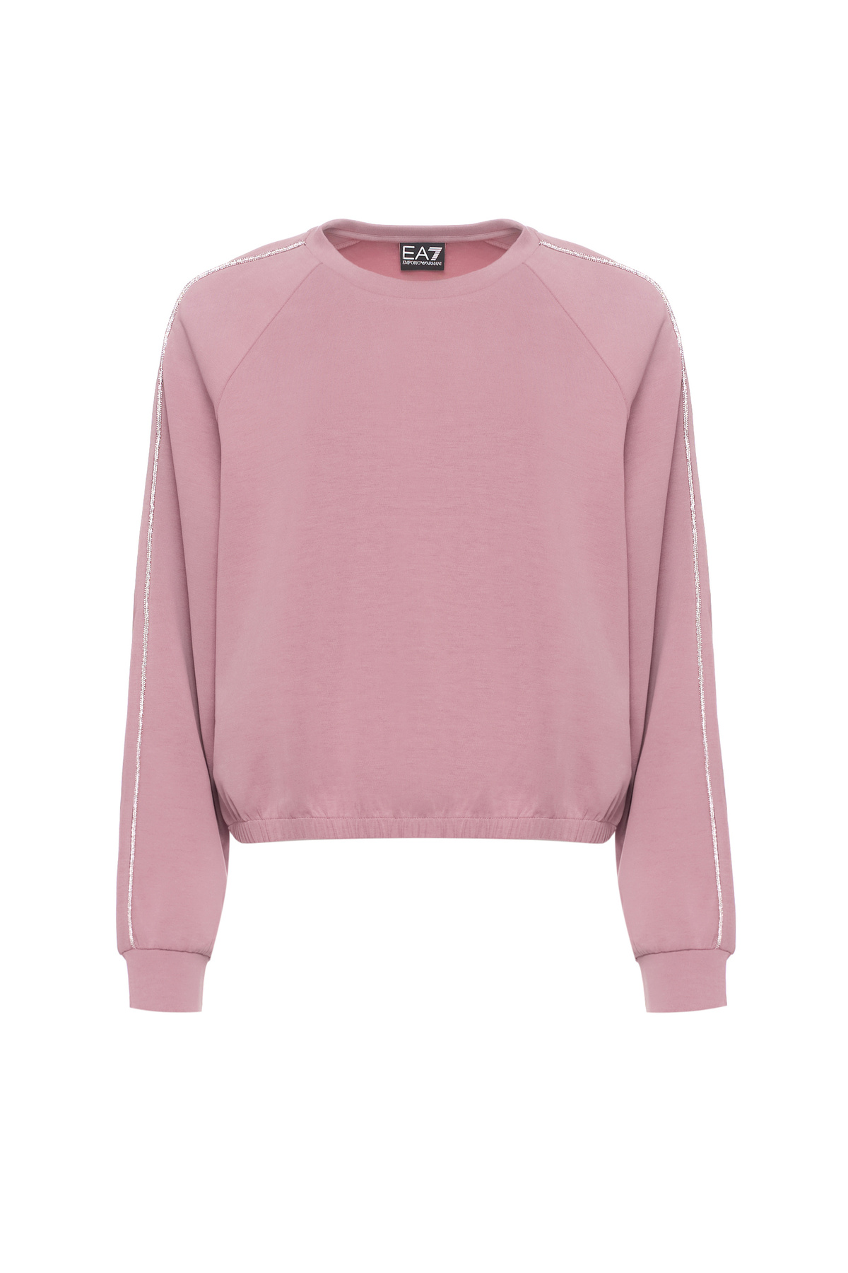 EA7 Kadın Metalik Efektli Logo Uzun Kol Rahat Kesim Lastikli Etek Ucu Pembe Sweatshirt