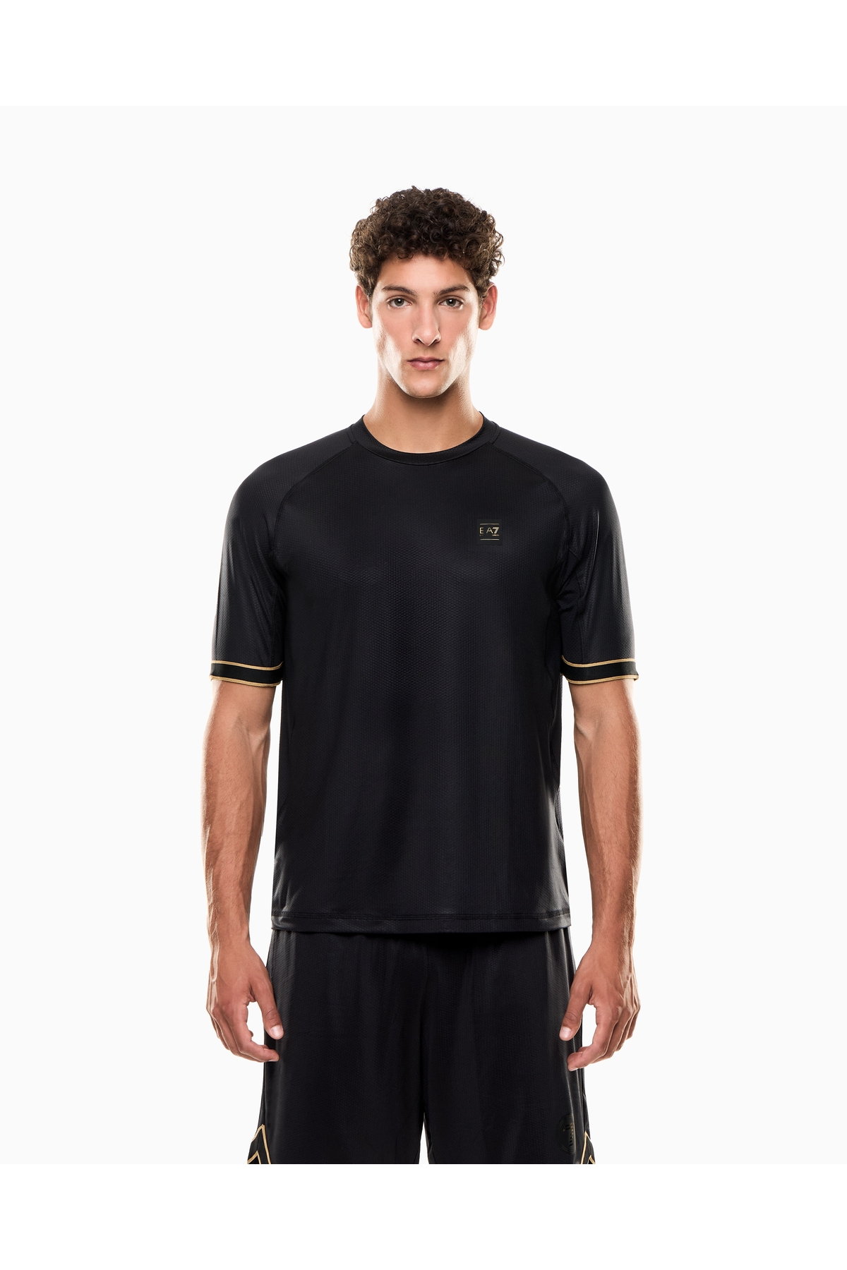  تی‌شرت آستین کوتاه مردانه طرح یقه گرد نخی مشکی کد 7M000619 AF16723-UC001