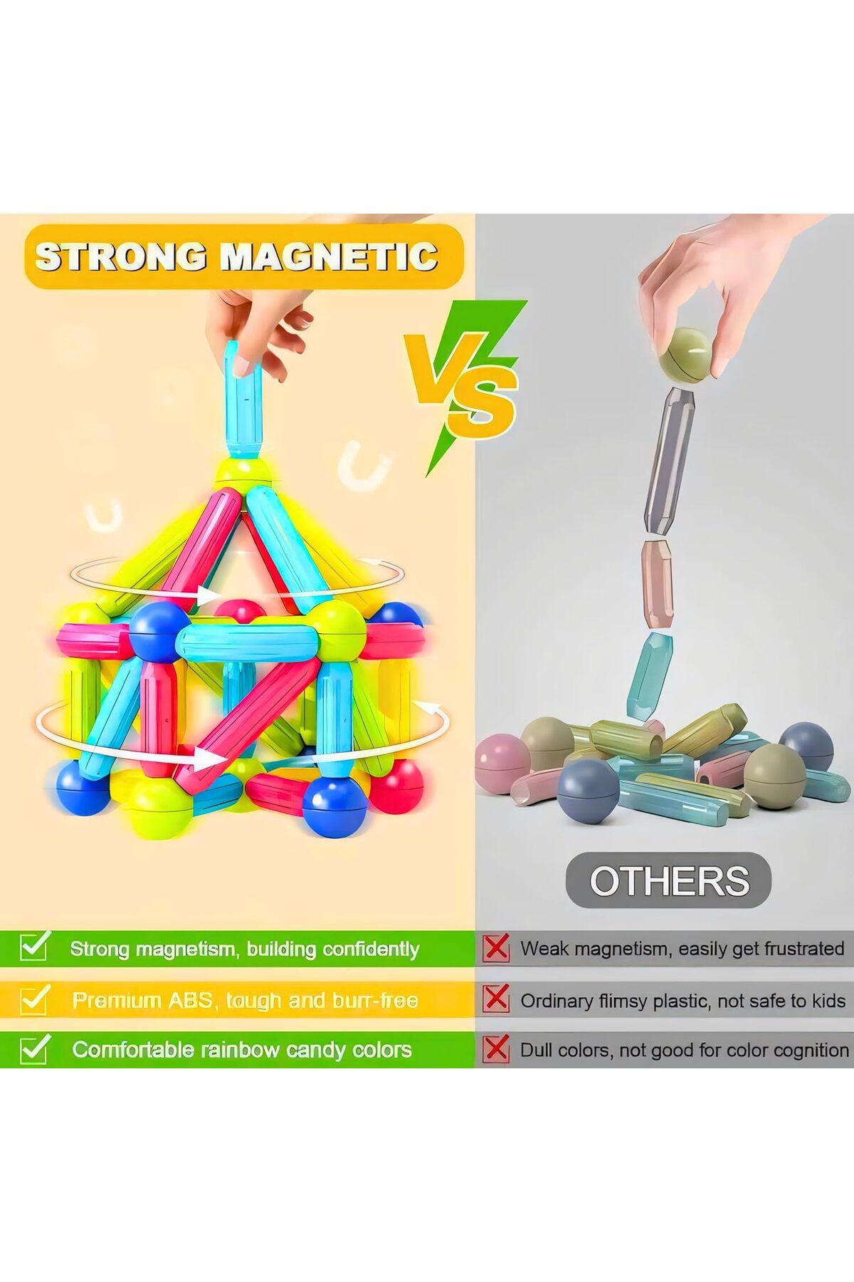 بلوک‌های مغناطیسی ساختنی برای اسباب‌بازی بچه‌ها | اسباب‌بازی مغناطیسی برای دختران | اسباب‌بازی مغناطیسی برای پسران بالای ۳ سال (۴۲ عددی)
