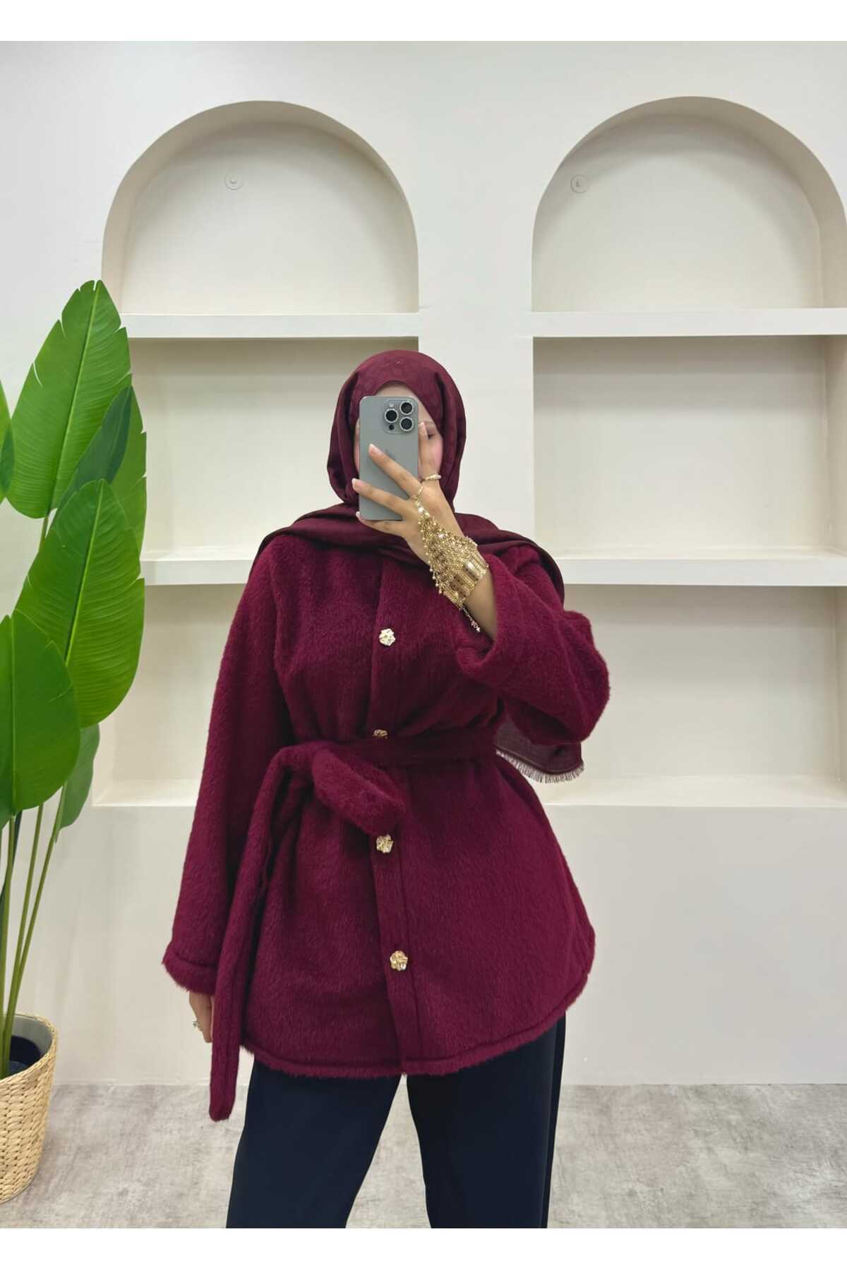 lurex moda Gold Düğmeli Peluş Ceket