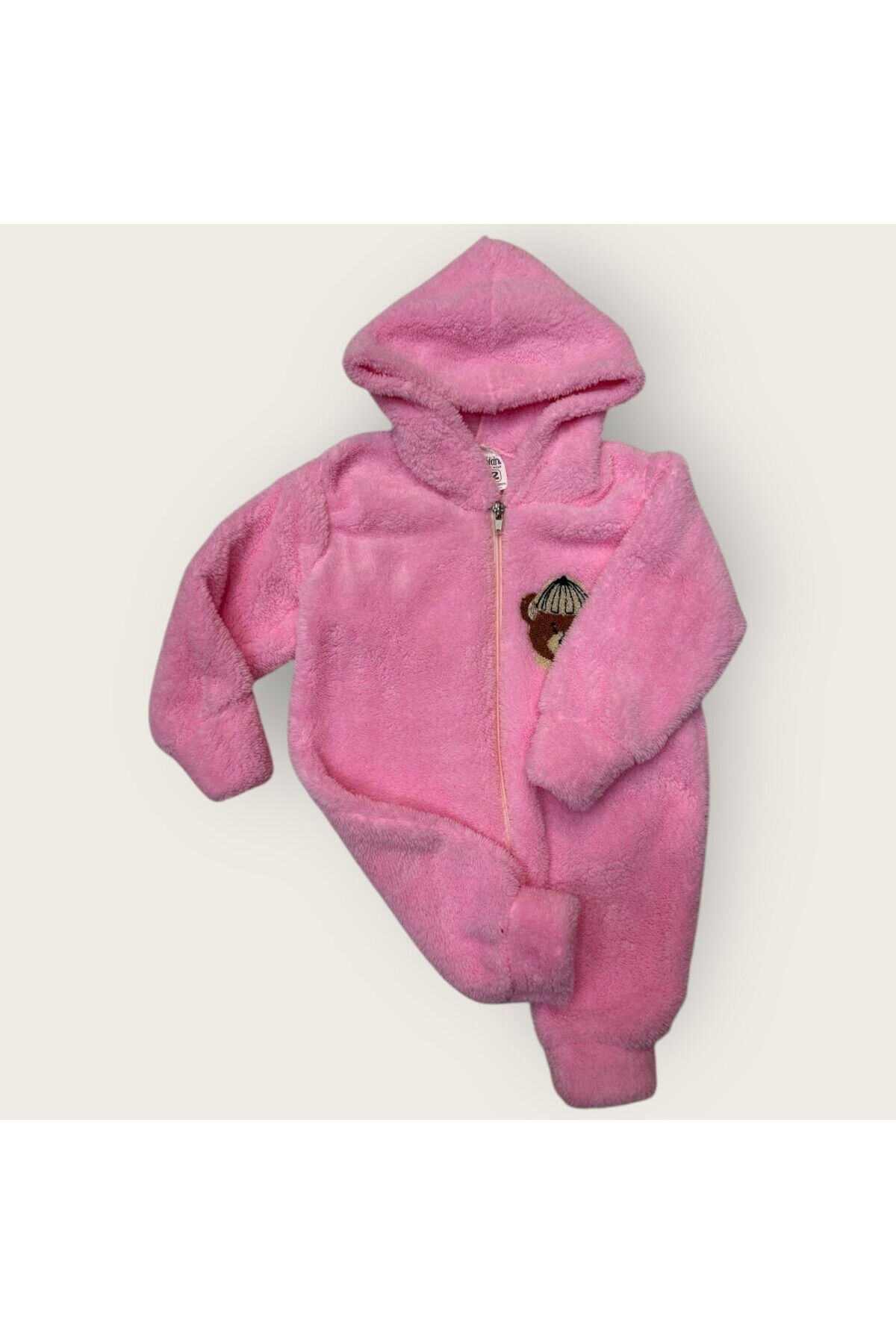 Hirazenmoda Bebek Peluş Tulum Ayıcık Desenli Kapüşonlu Fermuarlı Kışlık Model fotoğrafı 2 (önizleme)