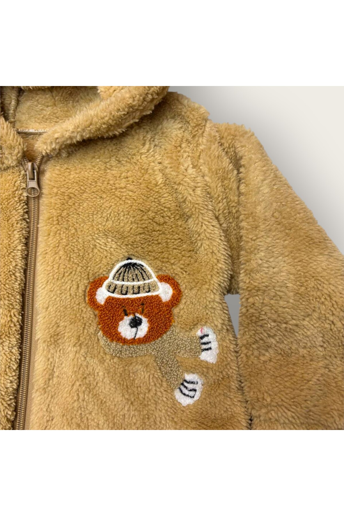 Hirazenmoda Bebek Peluş Tulum Ayıcık Desenli Kapüşonlu Fermuarlı Kışlık Model fotoğrafı 3 (önizleme)