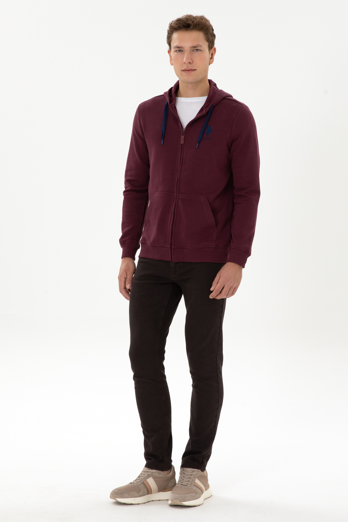 Erkek Regular Fit Regular Fit Fermuarlı Kapüşonlu Bordo Örme Hırka 50307765-VR177 — قرمز — تصویر 4 از 7