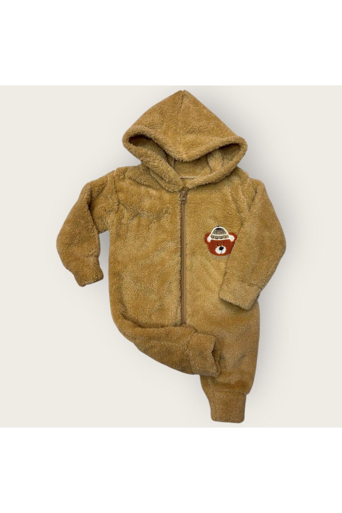 Hirazenmoda Bebek Peluş Tulum Ayıcık Desenli Kapüşonlu Fermuarlı Kışlık Model fotoğrafı 4 (önizleme)