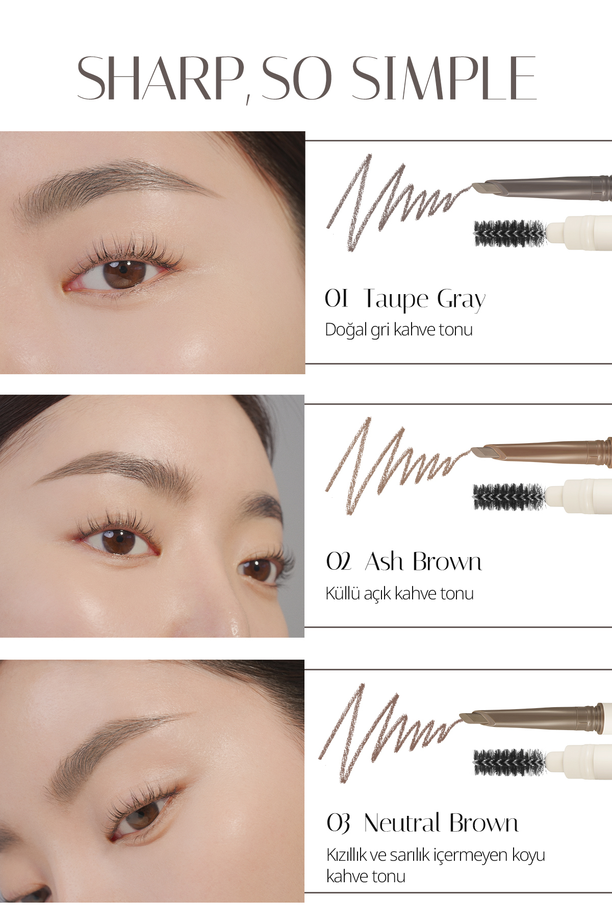 İnce Ve Kalın Çizim Sunan, Fırçalı Kaş Kalemi Sharp So Simple Brow Pencil (02 Ash Brown) — خاکستری 111658 — تصویر 3 از 8