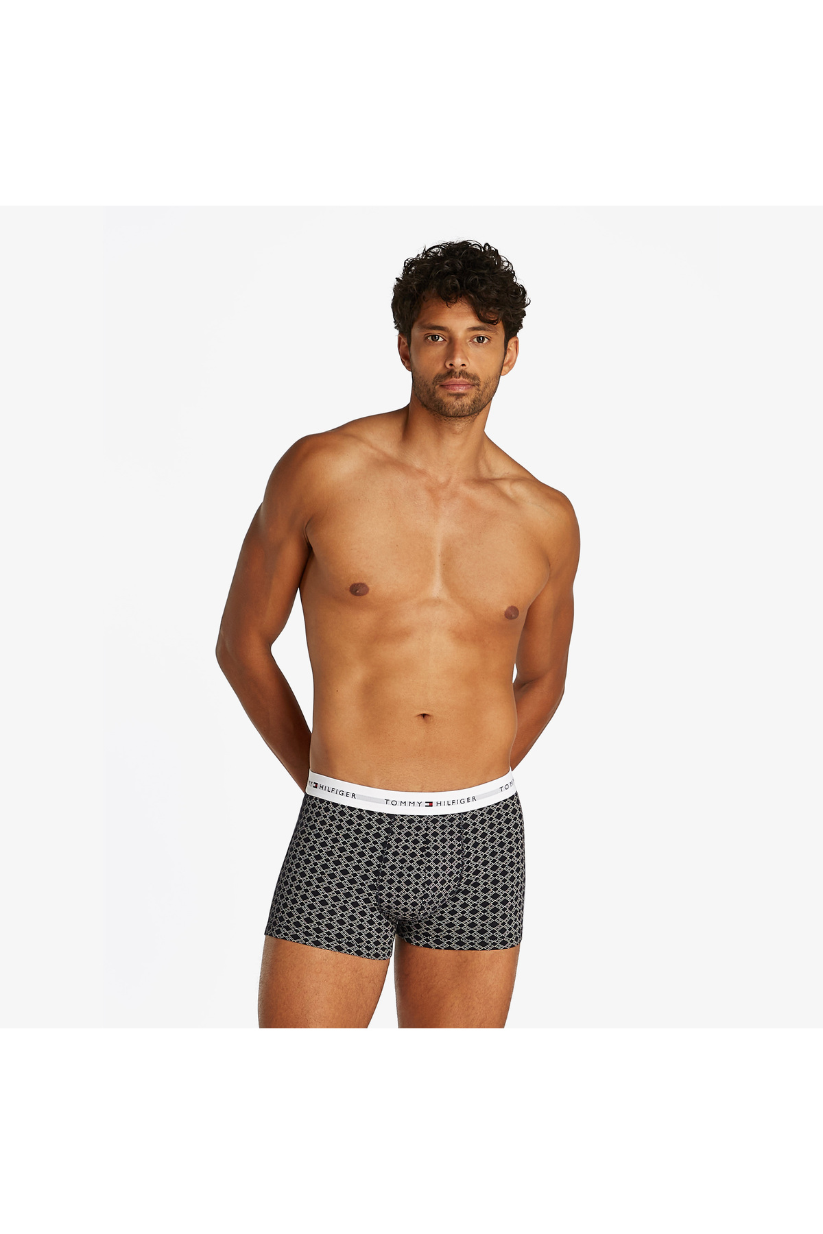 تامی هیلفیگر شلوارک بوکس مردانه خاکستری طرح تنه، بسته ۳ عددی