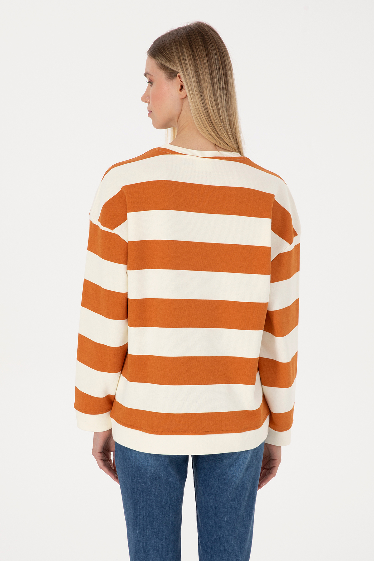 U.S. Polo Assn.  Kadın Bakır Çizgili Bisiklet Yaka Sweatshirt 50313563-VR182 - Görsel 5