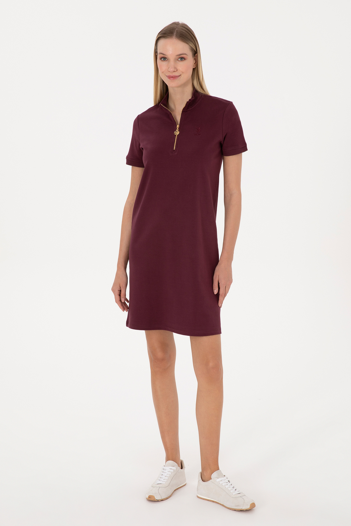 U.S. Polo Assn.  Kadın Bordo Fermuarlı Dik Yaka Mini Boy Örme Elbise 50314216-VR177 - Görsel 3