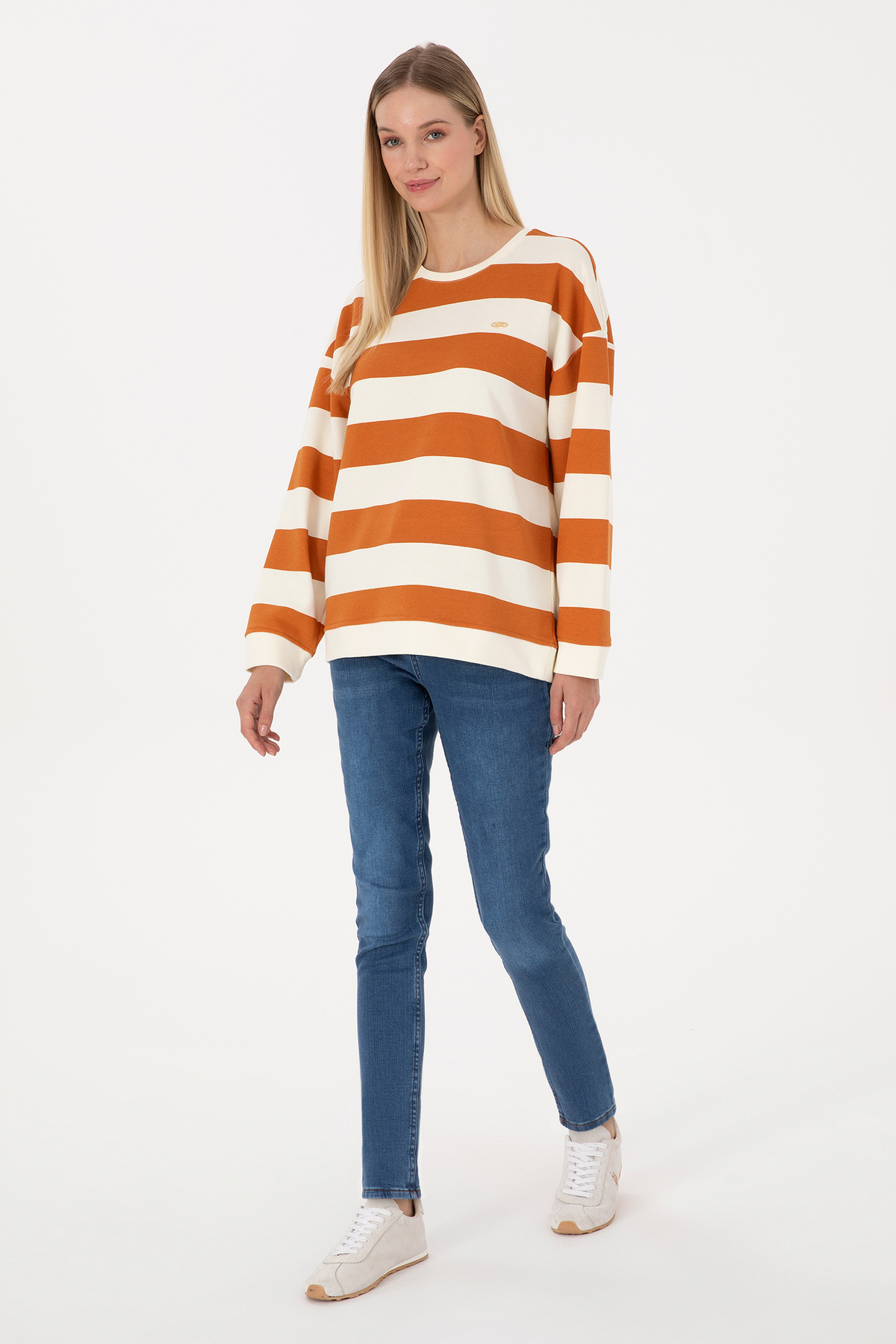 U.S. Polo Assn.  Kadın Bakır Çizgili Bisiklet Yaka Sweatshirt 50313563-VR182 - Görsel 4