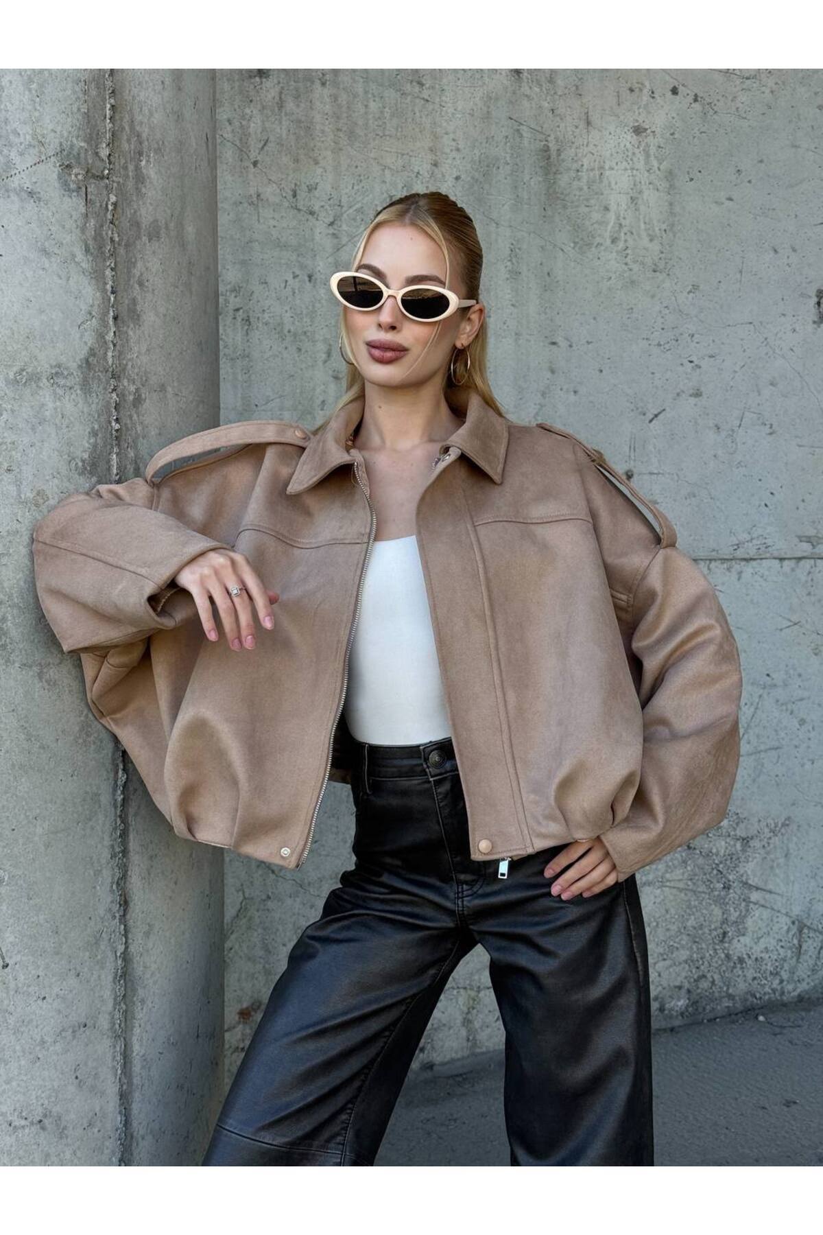 Le Savu Premium Suede Fabric Light Brown Shoulder Detailed