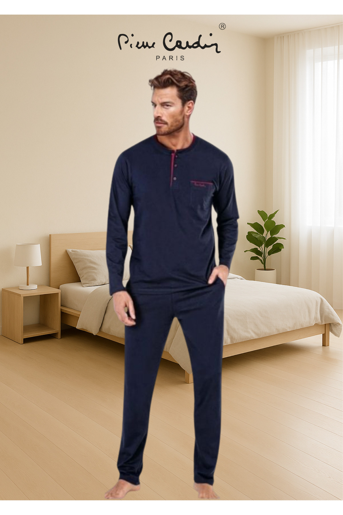 ست پیژامه و لباس خواب مردانه راسته فاق نرمال آستین بلند | پیر کاردین Pierre Cardin TC.PC.56.05.1904 - تصویر 3