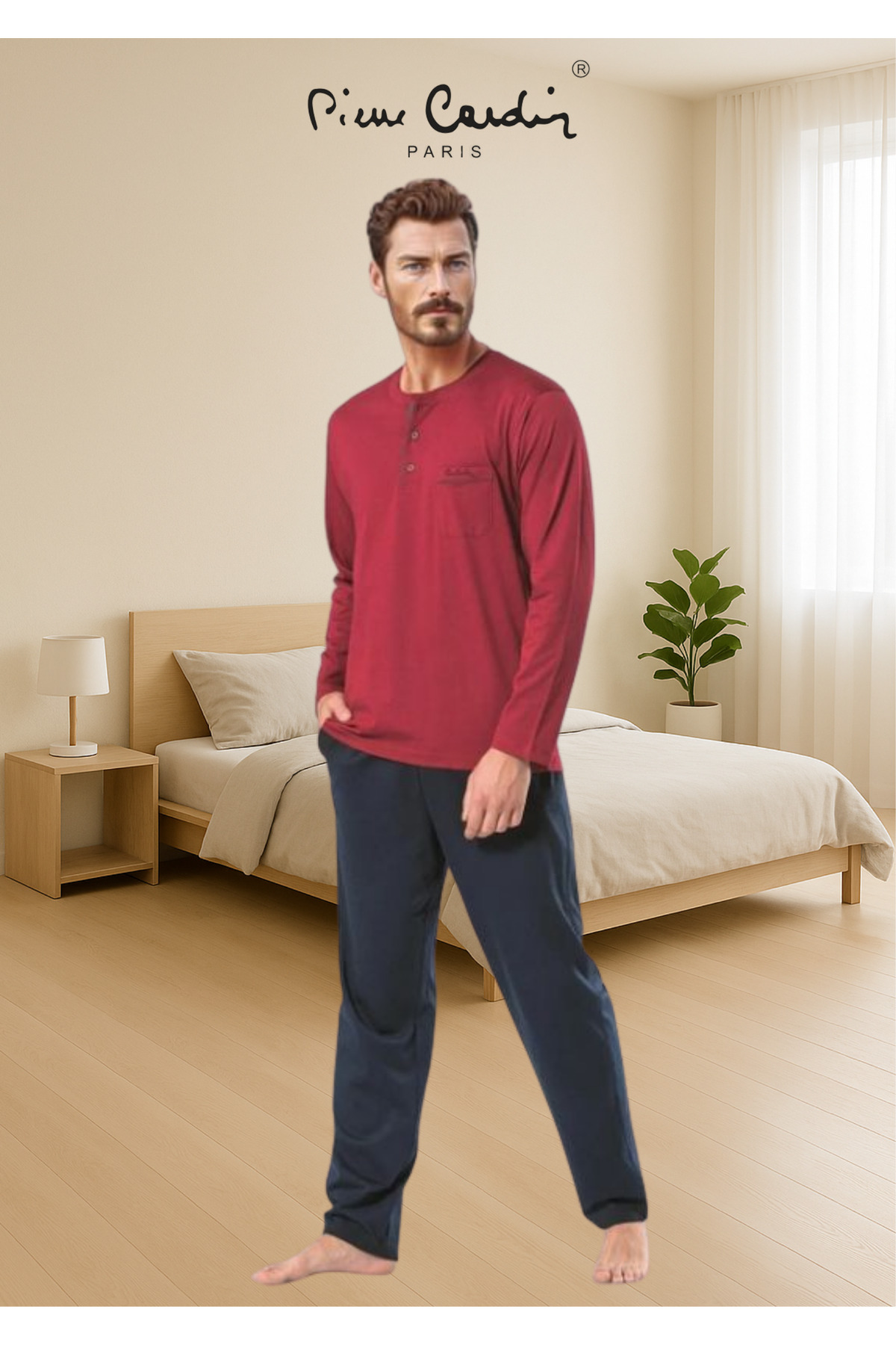 ست پیژامه مردانه راسته فاق نرمال آستین بلند | پیر کاردین Pierre Cardin TC.PC.54.54.1904 - تصویر 2