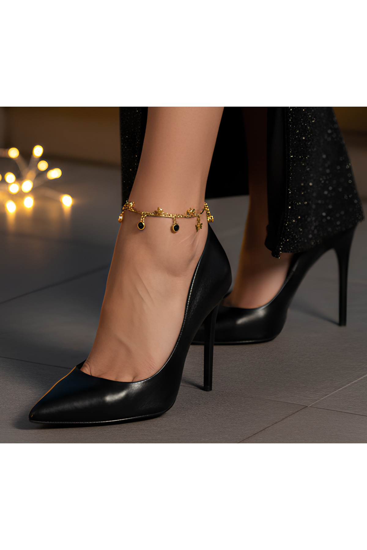 BANEDETTA Yeni Sezon Siyah Taşlı ve Yıldız Charm Trend Çelik Halhal