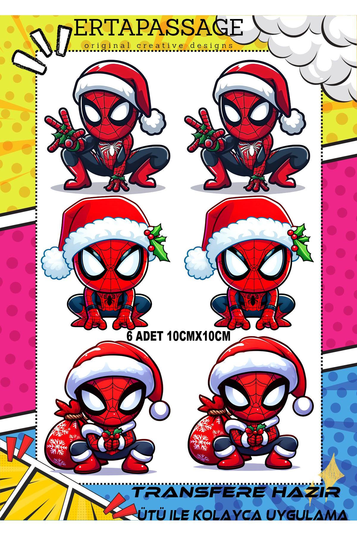 ErTaPassage Spidey Yılbaşı Noel Transfer Baskı – Ütüyle Yapışan – Tişört İçin Kolay Uygulama