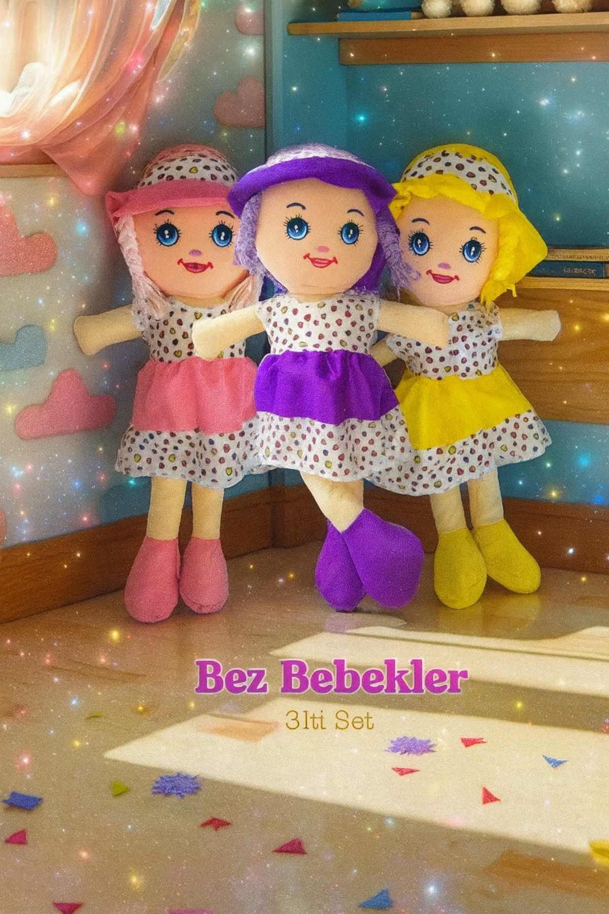 grsoyuncak Bez Bebek Sıla 3lü Set Gönderilecek 50cm Pembe-Sarı-Mor Renk fotoğrafı 2 (önizleme)
