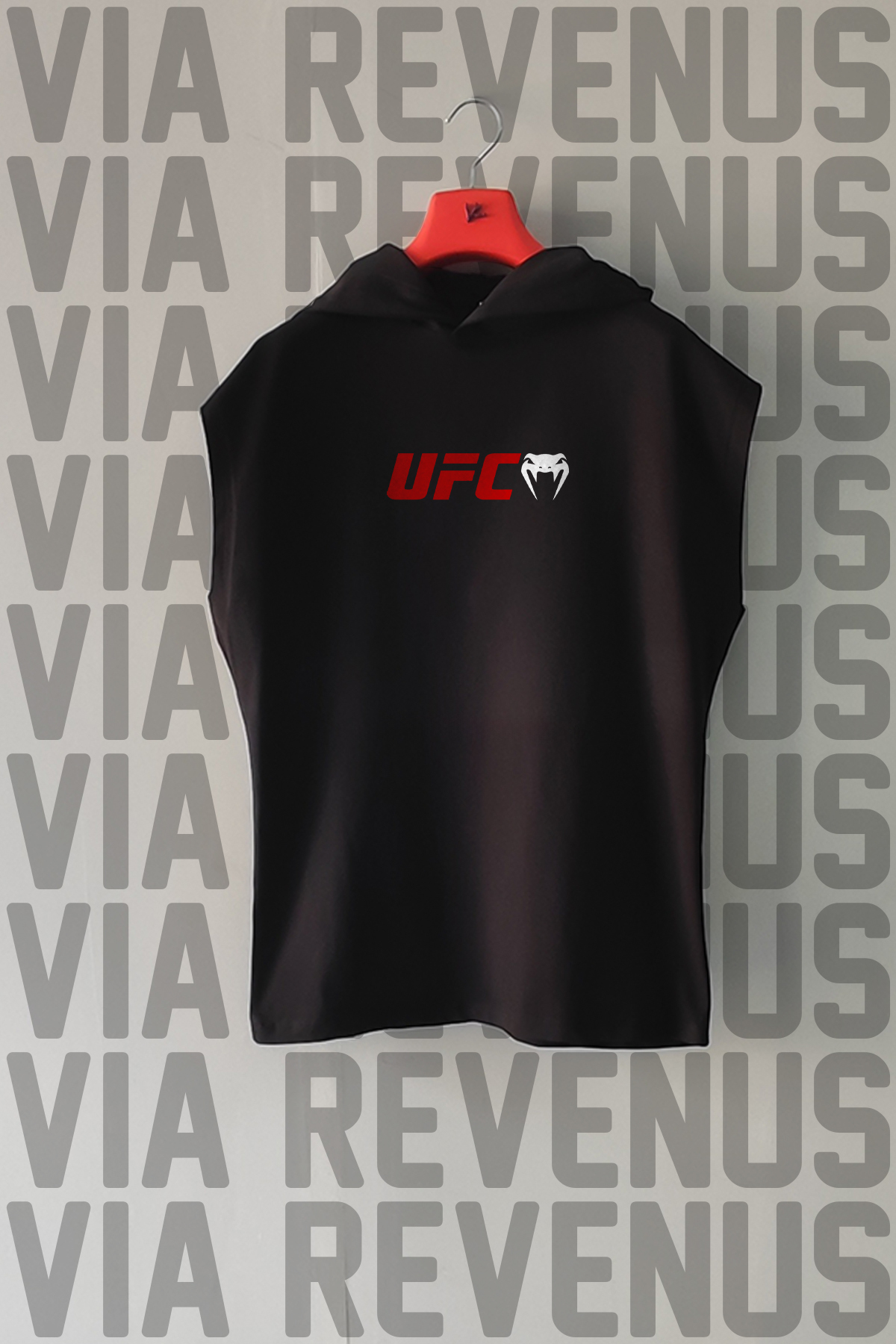 Vordevia UFC Ön ve Arka Baskılı Sıfır Kollu Kapüşonlu %100 Pamuk Spor Tshirt görsel 2