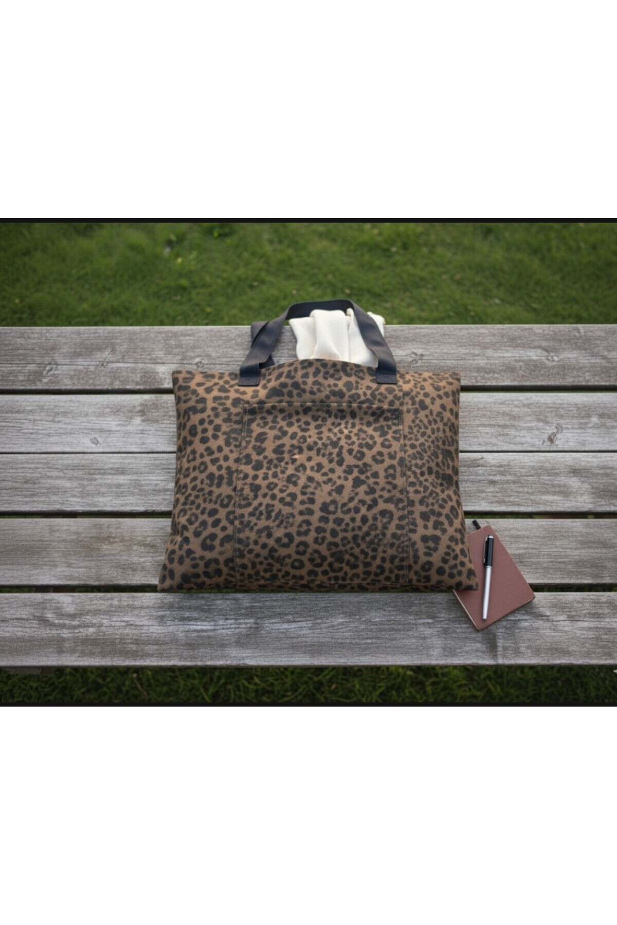 in steilla  Bez çanta Leopar Desenli Kanvas Kumaş omuz bez Çanta.. - Görsel 5