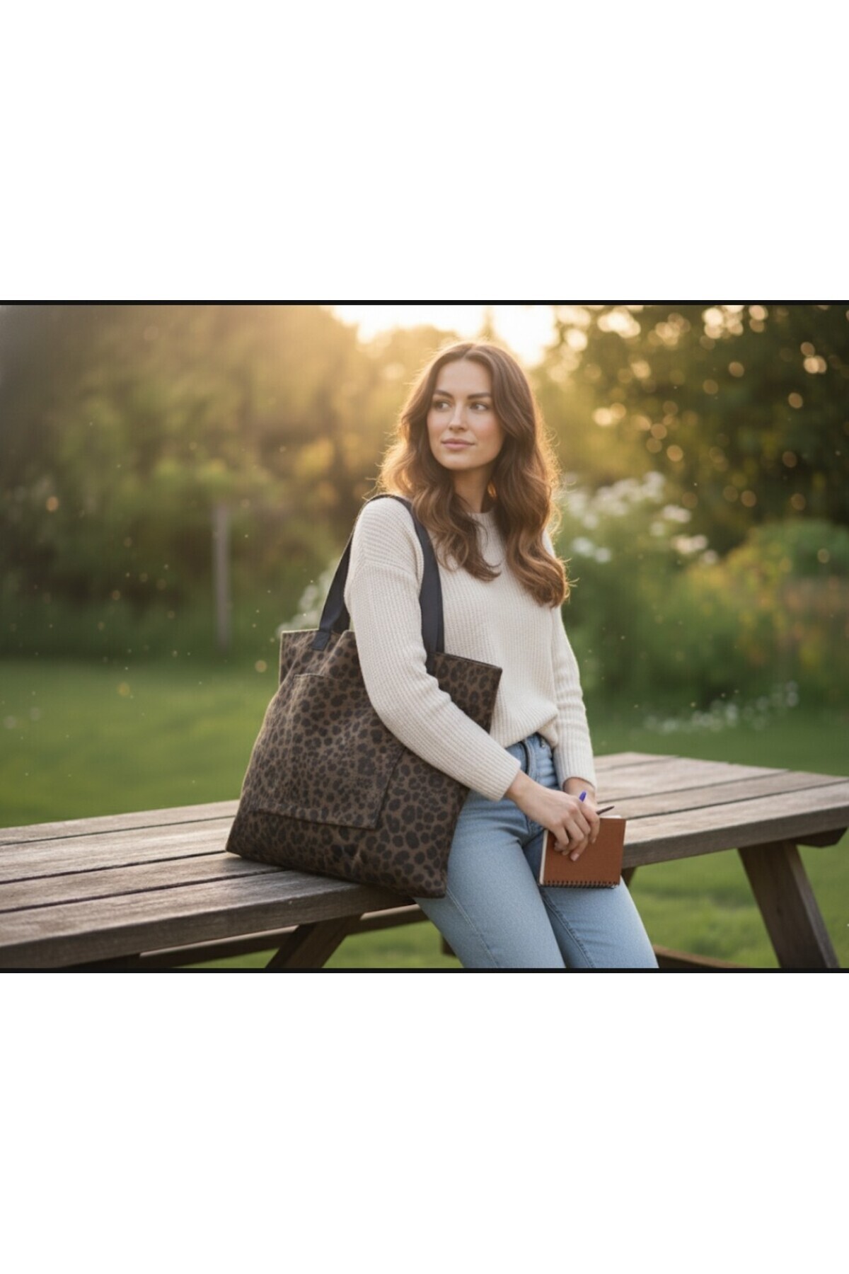 in steilla  Bez çanta Leopar Desenli Kanvas Kumaş omuz bez Çanta.. - Görsel 2