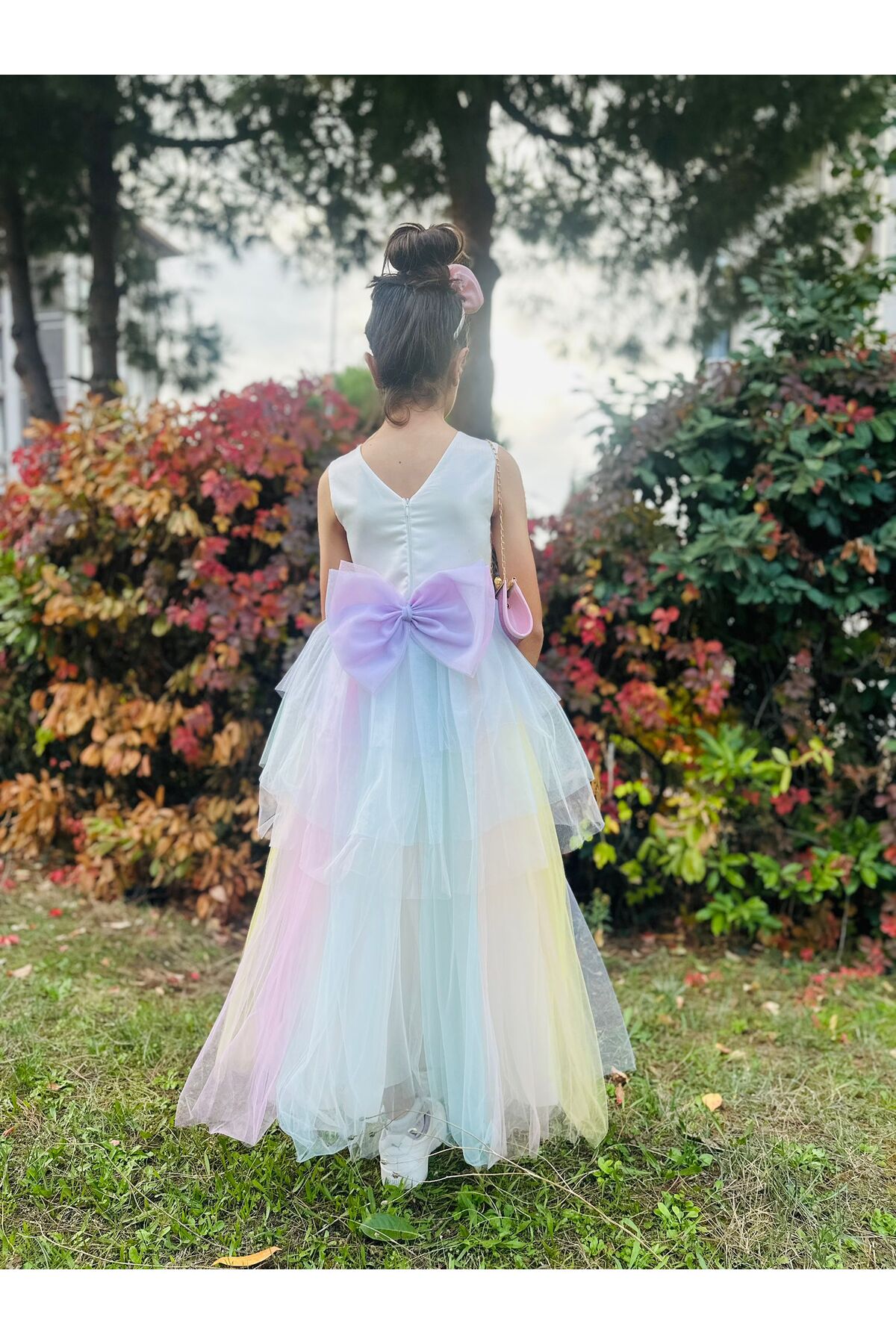 Neva Baby Boutique Unicorn Kostümü Kız Çocuk Tül Elbise Doğum Günü, Düğün Ve Parti Abiyesi (Taç ve çanta hediyeli) fotoğrafı 3 (önizleme)