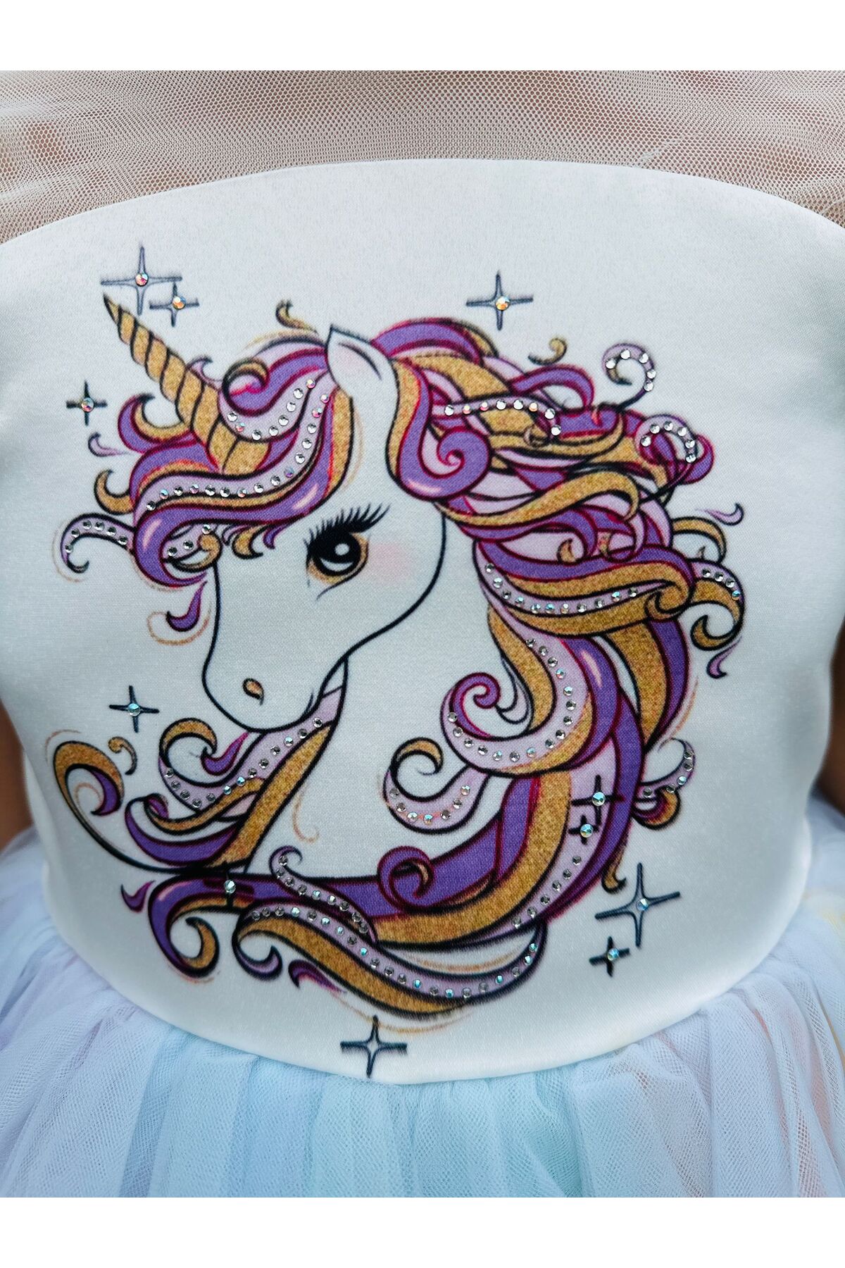 Neva Baby Boutique Unicorn Kostümü Kız Çocuk Tül Elbise Doğum Günü, Düğün Ve Parti Abiyesi (Taç ve çanta hediyeli) fotoğrafı 6 (önizleme)