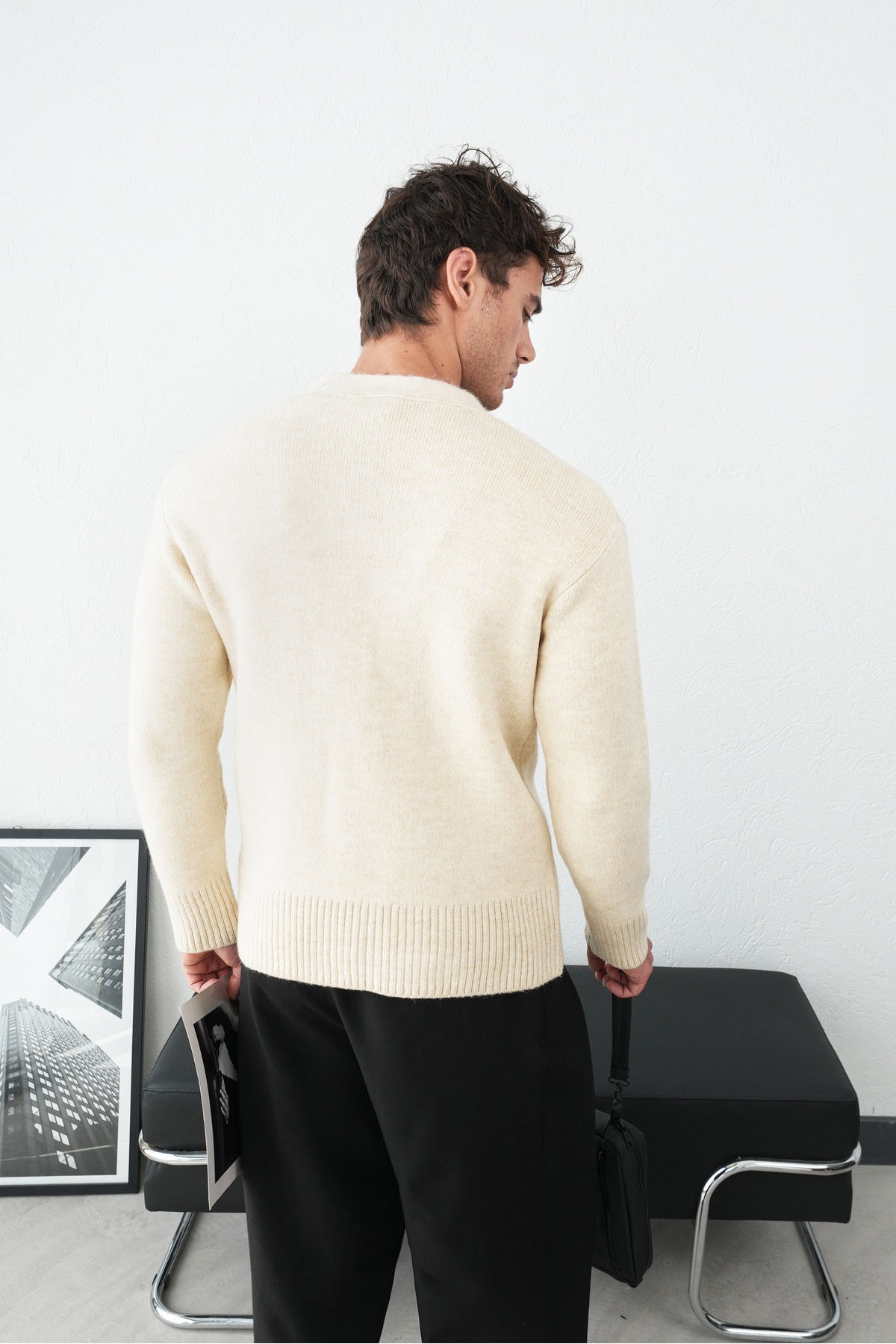 MATTİMODA Erkek Oversize Premium Vanilya Triko Hırka görsel 4