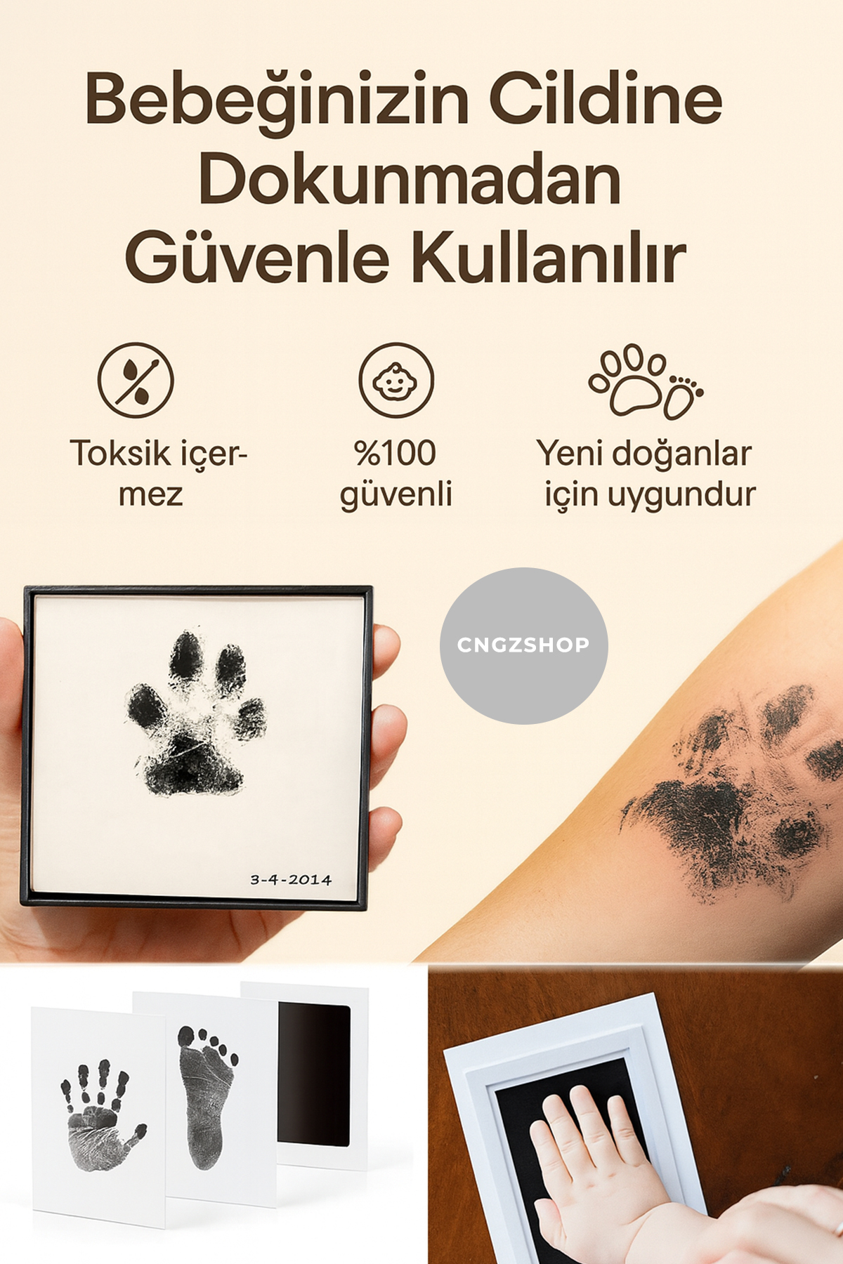 CNGZSHOP Bebek & Evcil Hayvan El ve Ayak Pati İzi Anı Albüm Seti | Mürekkepsiz Bebek Baskı Kiti | Fotoğraf Çe fotoğrafı 4 (önizleme)