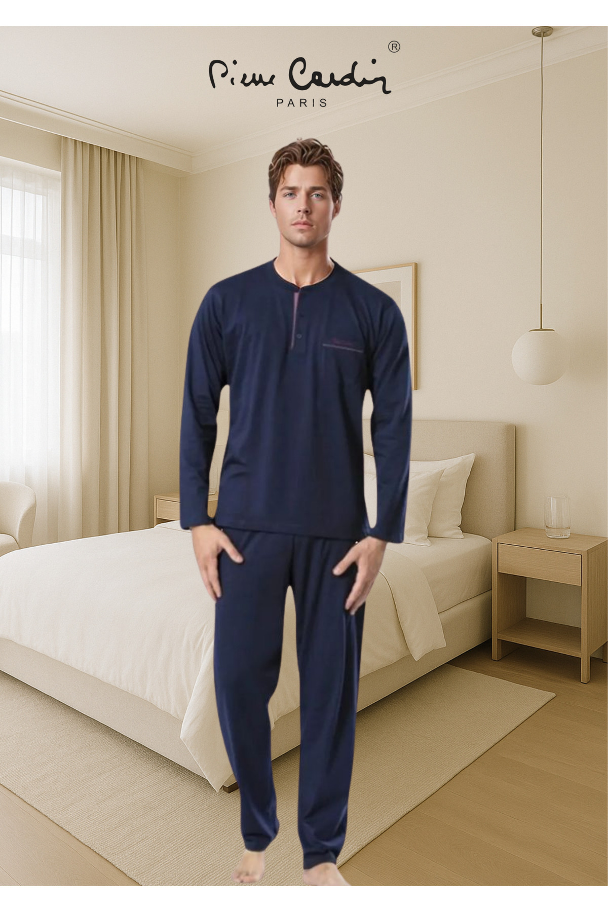 ست پیژامه و لباس خواب مردانه راسته فاق نرمال آستین بلند | پیر کاردین Pierre Cardin L1.PC.5454.164 - تصویر 5