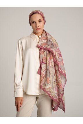 Ayshara Mihrimah Desenli Tek Taraflı Şal -  Gül