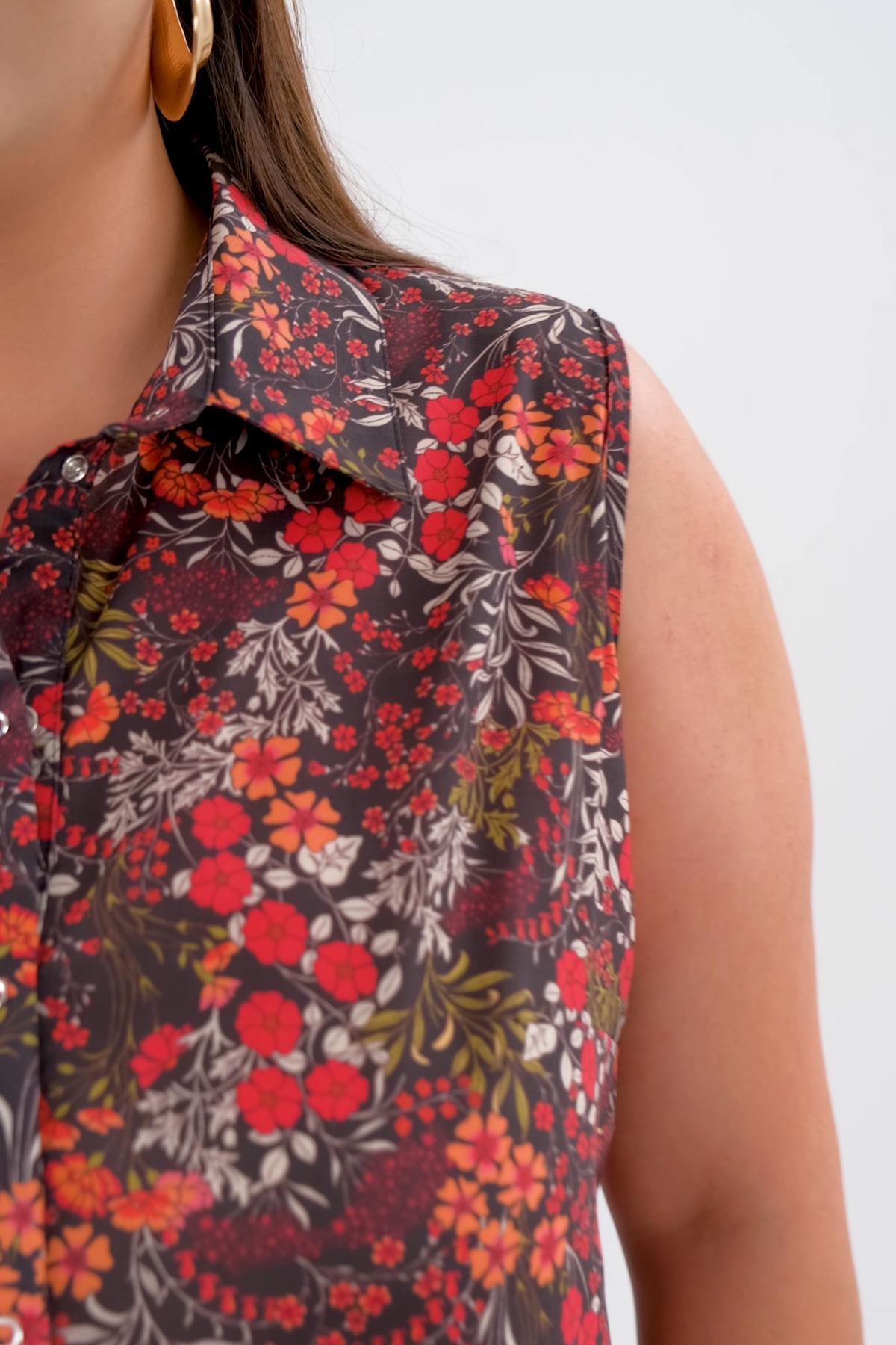 Roxxlen  1111053 Kadın Büyük Beden Kolsuz Gömlek Siyah - Görsel 2