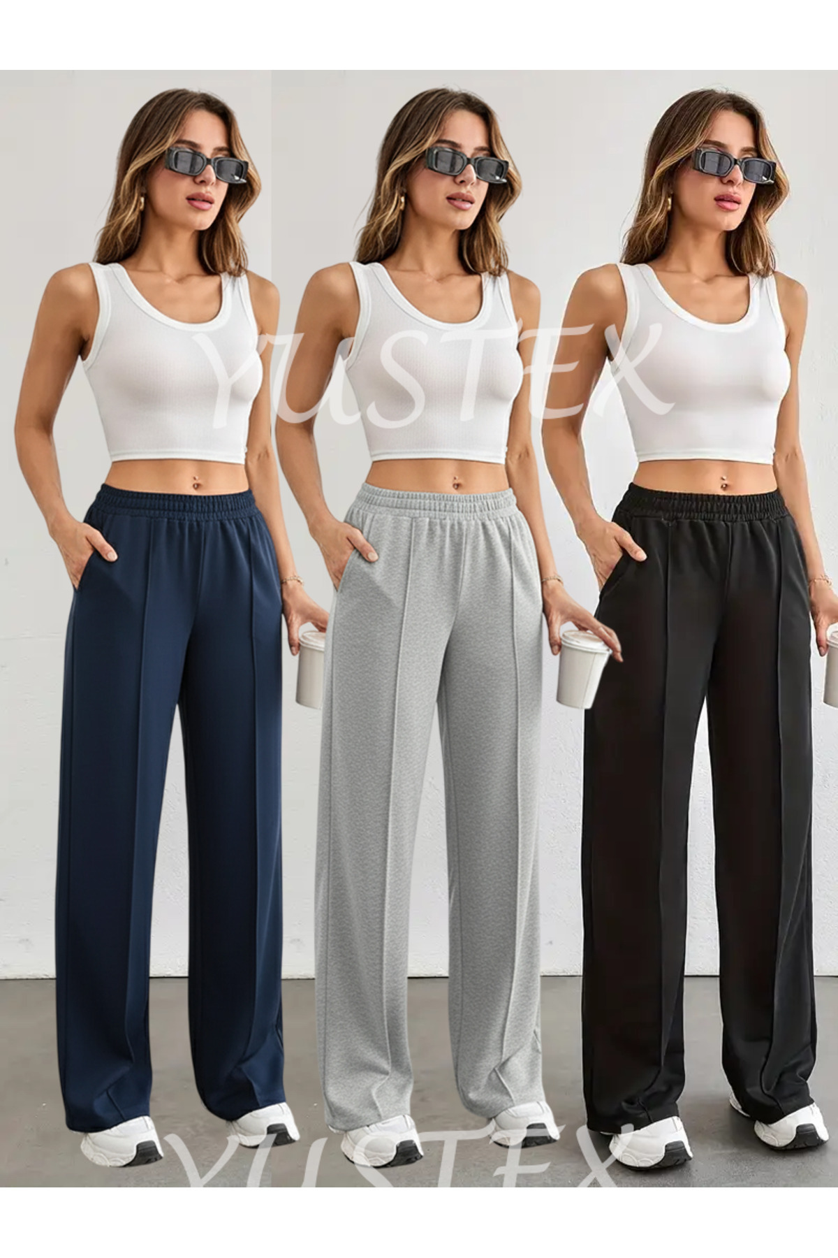 CAONNES 3'lü KIŞLIK Çımalı Siyah Gri Lacivert Bol Paça Kışlık Eşofman Altı Eşofman Altı Battal Beden Rahat