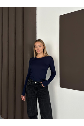 RDK Giyim Kadın Uzun Kollu Bisiklet Yaka Penye Body - Lacivert