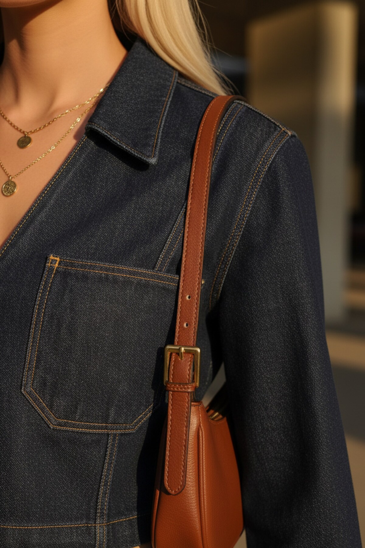 Kübra Tekstil  Kadın V Yaka Lacivert Kot Denim Uzun Kollu Crop Jean Bluz - Kadın Bluz - Görsel 7