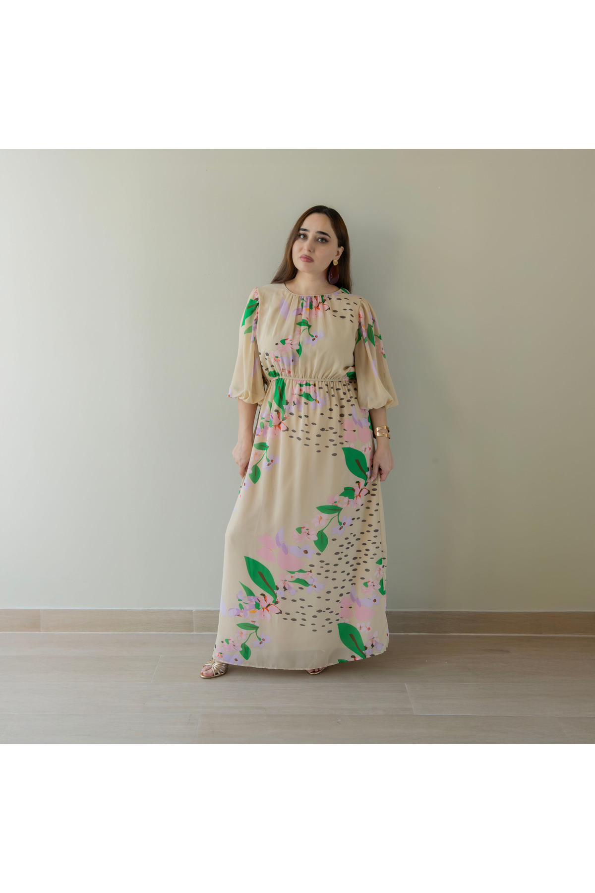 LINELLE Ladies Casual Dress – Polyester Floral Printed Maxi Wear
