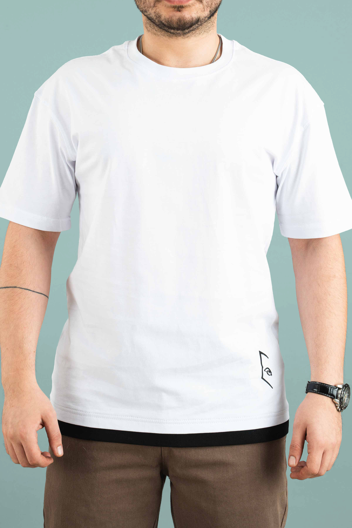 Erkek Bisiklet Yaka Yarı Owersize Baskılı T-Shirt