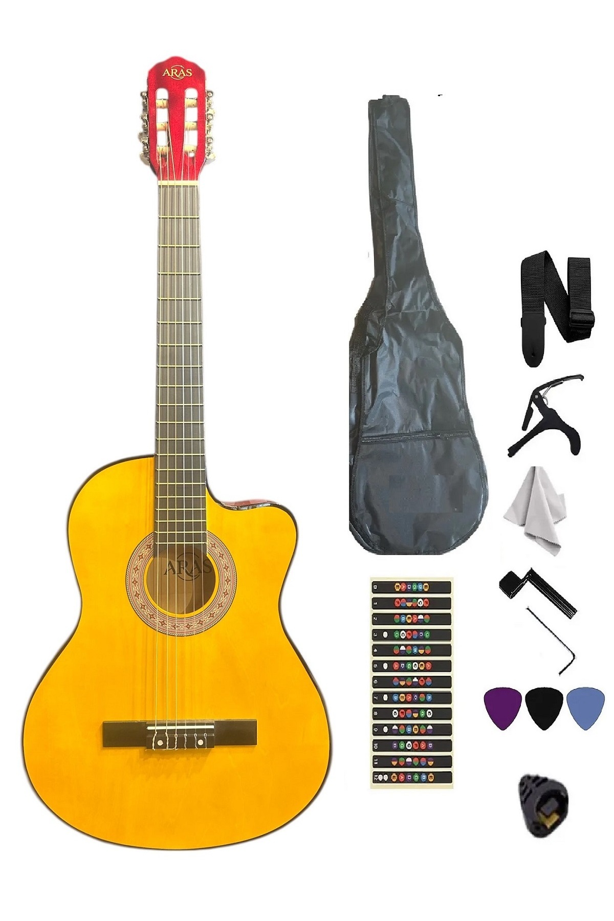 müzikhane Orange Klasik Gitar Kesik Kasa Sap Ayarlı 4/4 Tam Boy Kılıf-pena-askı-kapo-sticker-çevirici-(CBK)