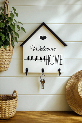 Muyika Design Dekoratif Ahşap Anahtarlık Askılık 25x24 cm – MDF 3 Katlı Duvar...