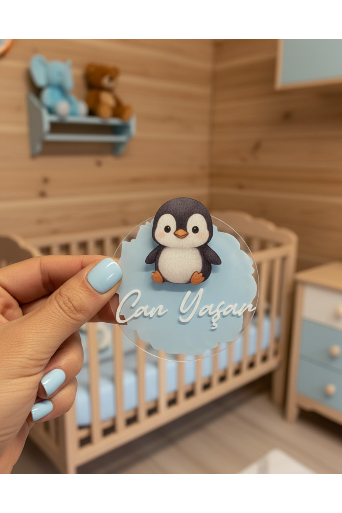 LABİREND PRODUCTS 10'lu paket Şeffaf Pleksi Penguen Figürlü Bebek Magnet Kartlı ve Jelatinli İsme Özel Hatıra fotoğrafı 2 (önizleme)